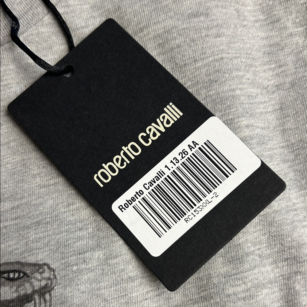 Roberto Cavalli Gray Short Sleeve Tee with Snake Graphic - Picture 3 of 7